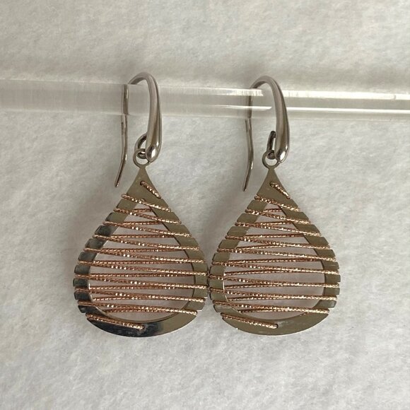 Sterling Silver 925 Italy Modernist Brass Woven Accent Teardrop Dangle Earrings - Picture 3 of 16
